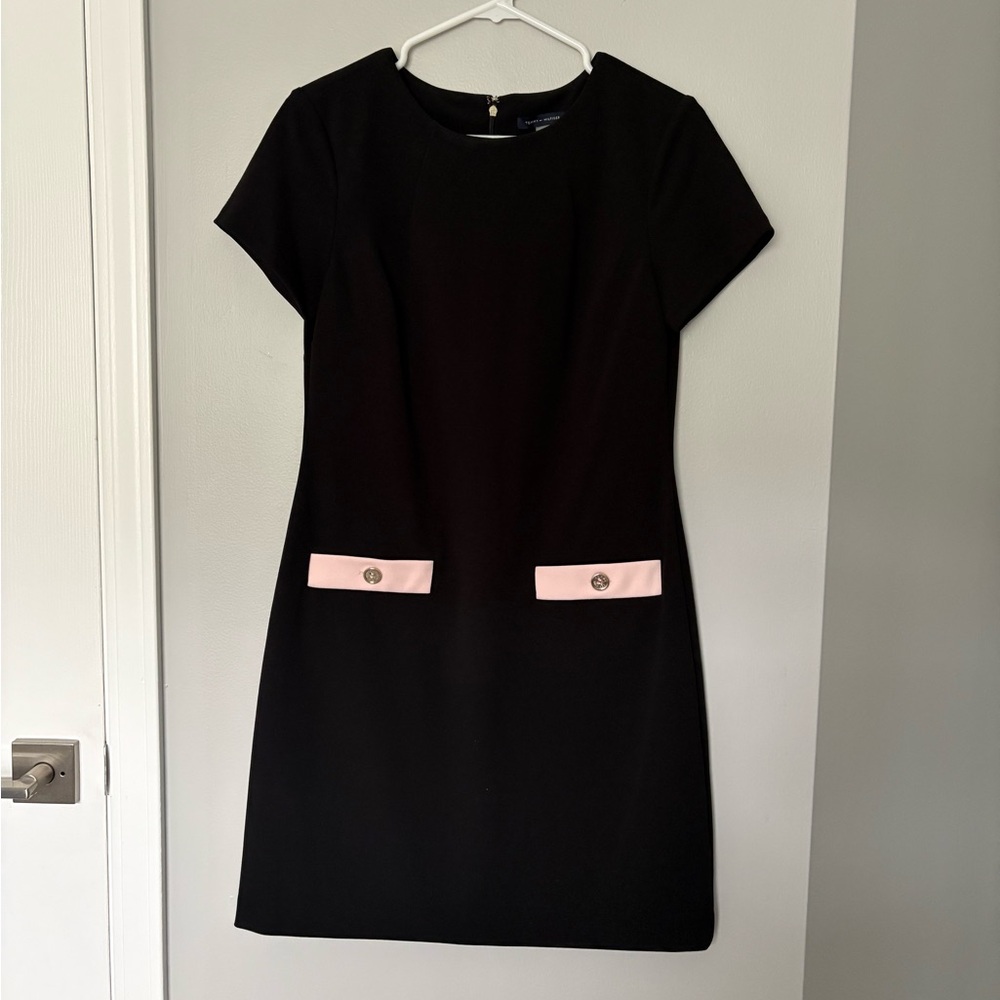 Tommy Hilfiger Black Mini Dress with Pink Pocket Tabs